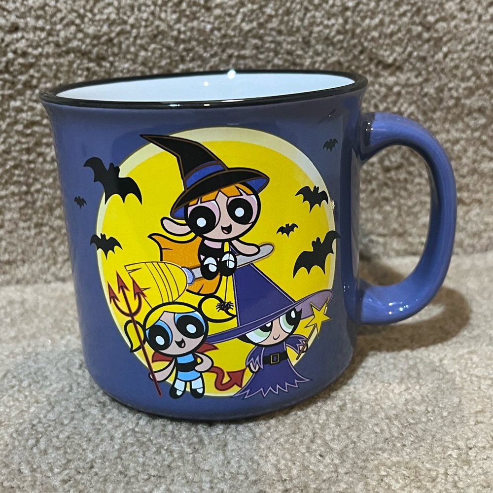 Powerpuff Girls Halloween Mug Cartoon Network Witch Devil Bats Ceramic Purple